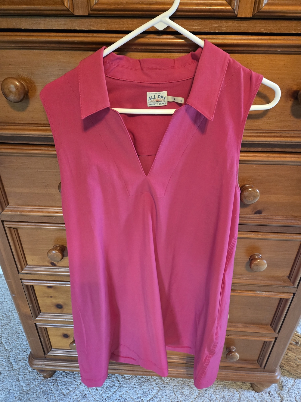 Faherty Sleeveless Collared V-Neck Dress in Pink